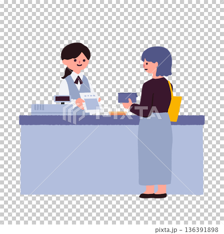医療機関や薬局の窓口で会計や説明をするスタッフのイラスト 医療機関や薬局の窓口で会計や説明をするスタッフのイラスト 136391898