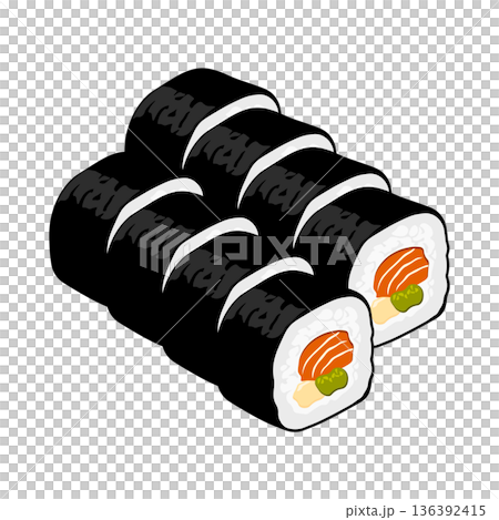 Set of 8 sushi rolls without background Set of 8 sushi rolls without background 136392415