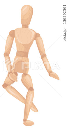 Wooden human figure in dancing pose. Dummy puppet 136392561