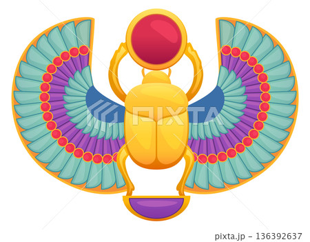 Scarab cartoon icon. Egyptian beetle in decorative style 136392637