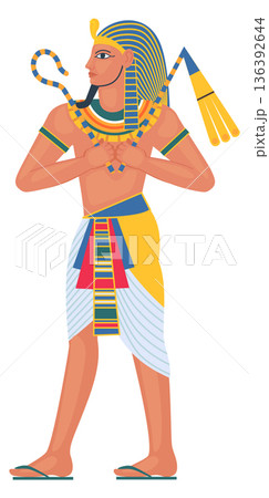 Pharaoh character. Cartoon ancient king portrait icon Pharaoh character. Cartoon ancient king portrait icon 136392644