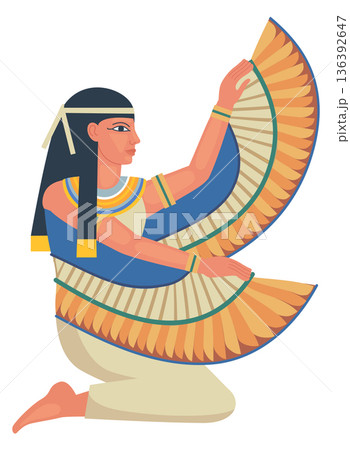 Isis cartoon icon. Egyptian bird goddess with wings 136392647
