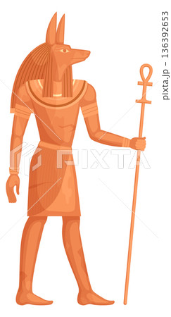 Anubis statue icon. Cartoon stone egyptian deity 136392653