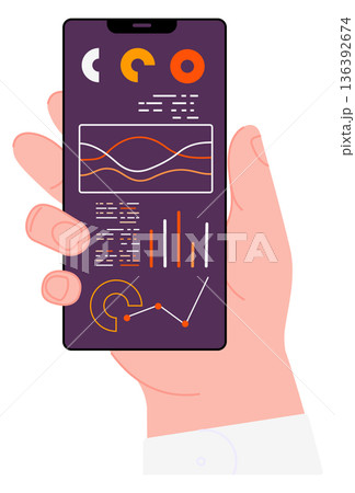 Data analytics app on phone screen in human hand Data analytics app on phone screen in human hand 136392674