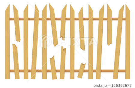 Rustic countryside fence with broken planks cartoon icon 136392675