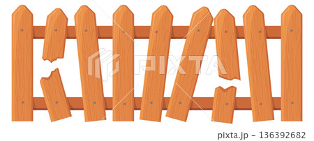 Wooden rail fence. Rural garden picket barrier Wooden rail fence. Rural garden picket barrier 136392682
