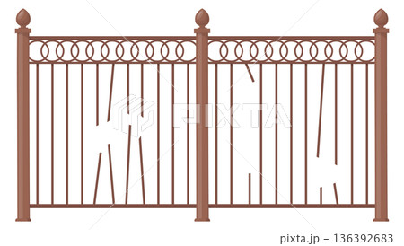 Forged fence with broken rails. Wrought park barrier 136392683