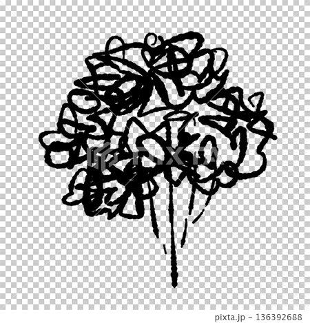 こんもりとした縮れパセリ（カーリーパセリ）のモノクロイラスト 房のシルエット素材 136392688