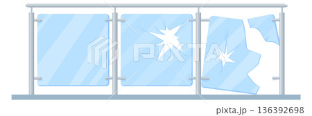 Shattered glass barrier. Broken transparent panel wall 136392698