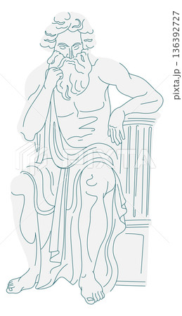 Antique god sculpture. Stone statue line drawing Antique god sculpture. Stone statue line drawing 136392727