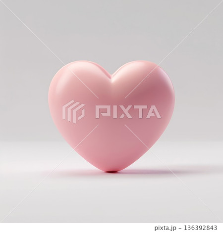 3D heart made of pink material is sitting on a white background. 136392843