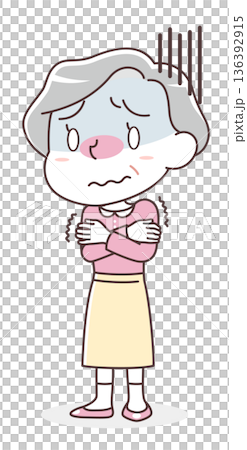 悪寒で震えるシニア女性のイラスト（寒気・風邪） 136392915