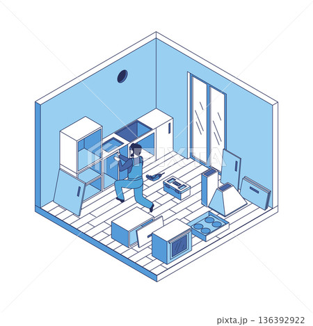 Cartoon Color Furniture Assembly House Construction Concept 3d Isometric View Line Elements. Vector illustration of Renovation or Fixing Service Cartoon Color Furniture Assembly House Construction Concept 3d Isometric View Line Elements. Vector illustration of Renovation or Fixing Service 136392922