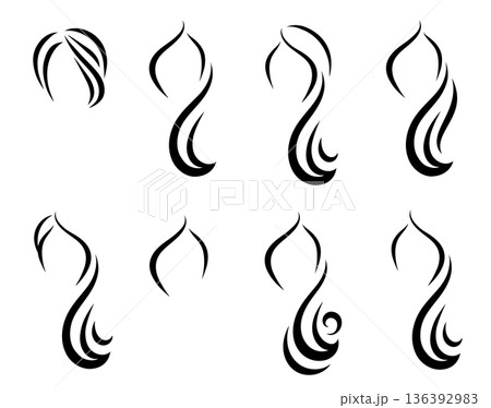bardershop hairstyle set icons with woman long hair, hairstyling, haircut 136392983