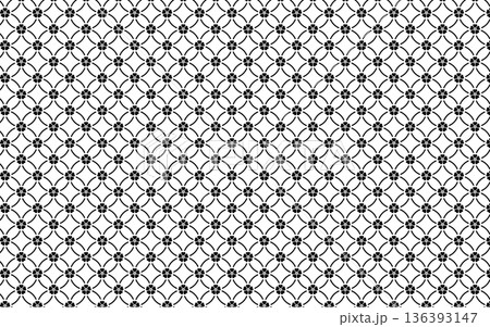 シームレスなモノクロ和柄パターン。花七宝模様。 シームレスなモノクロ和柄パターン。花七宝模様。 136393147
