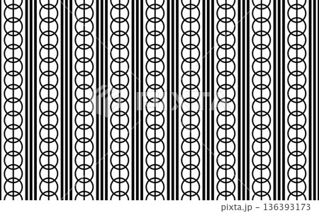 シームレスなモノクロ和柄パターン。曲輪繋ぎ模様。 136393173
