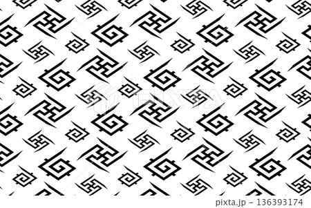 シームレスなモノクロ和柄パターン。雷模様。 136393174