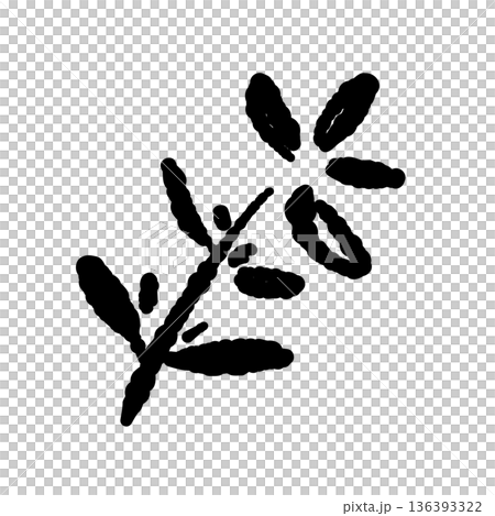 Monochrome illustration of curved thyme leaves. Silhouette of herbs in motion. Monochrome illustration of curved thyme leaves. Silhouette of herbs in motion. 136393322