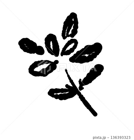 丸みのある葉が可愛いタイムの小枝のモノクロイラスト・アイコン素材 136393323