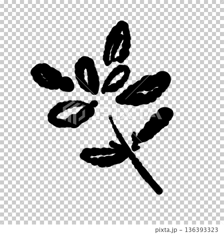 單色插圖和圖標，描繪了一枝百里香，葉子圓潤可愛。 136393323