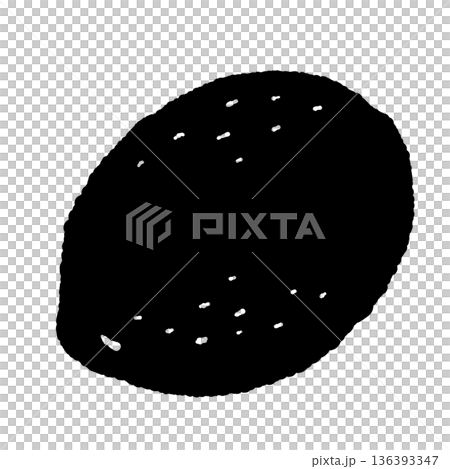 レモン(青レモン)のモノクロイラスト 表面の質感を表現した果実のシルエット レモン(青レモン)のモノクロイラスト 表面の質感を表現した果実のシルエット 136393347