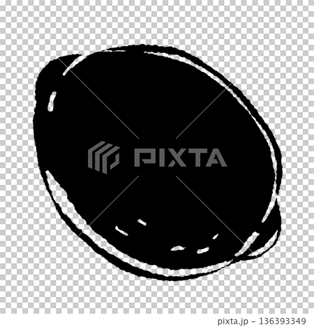 手書き風タッチの丸ごとレモンのモノクロイラスト 素朴な雰囲気のシルエット素材 136393349