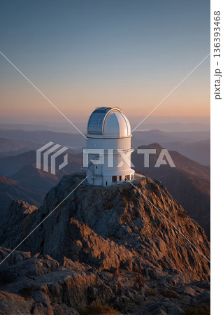 Astronomers assembling a state-of-the-art telescope on top of a rugged mountain peak. 136393468