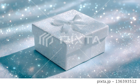 ホワイトデーの上品な白いギフトボックスときらめきの背景 ホワイトデーの上品な白いギフトボックスときらめきの背景 136393512