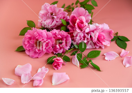 Elegant floral still life with roses and pastel tones 136393557