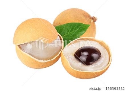 Fresh longan fruit isolated on white background close-up Fresh longan fruit isolated on white background close-up 136393582