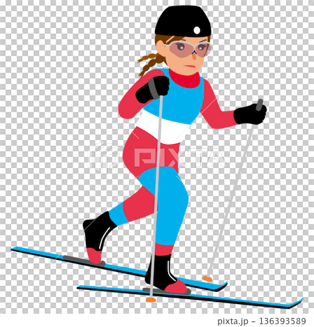 一位女性參加冬季運動比賽的插圖-越野滑雪 02 一位女性參加冬季運動比賽的插圖-越野滑雪 02 136393589