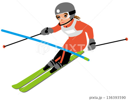 ウインタースポーツの試合に挑む女子のイラスト・アルペンスキー01 ウインタースポーツの試合に挑む女子のイラスト・アルペンスキー01 136393590