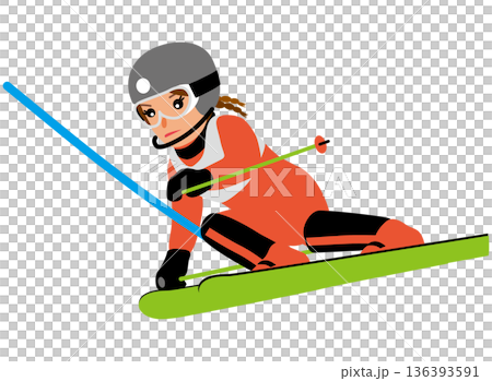 ウインタースポーツの試合に挑む女子のイラスト・アルペンスキー02 136393591