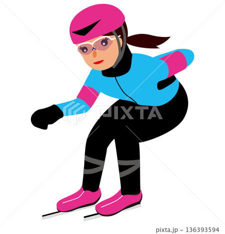 ウインタースポーツの試合に挑む女子のイラスト・スピードスケート03 136393594