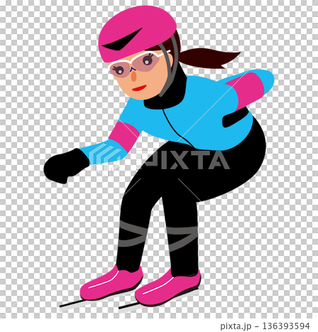ウインタースポーツの試合に挑む女子のイラスト・スピードスケート03 136393594