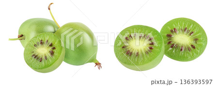 mini kiwi baby fruit or actinidia arguta isolated on white background with full depth of field. 136393597