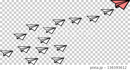 リーダーシップを発揮している様相を表す紙ヒコーキのイラスト 136393612