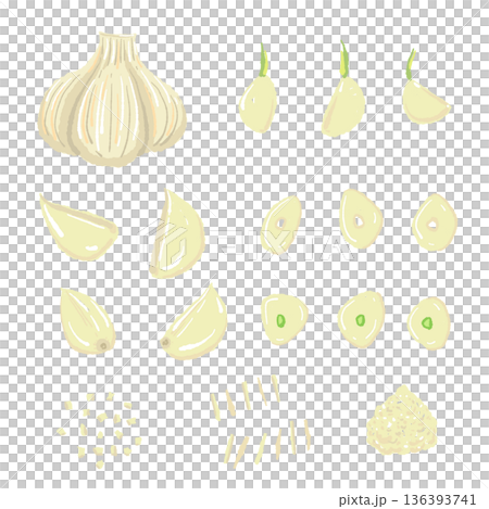 大蒜組合裝：整蒜、蒜瓣、蒜片和蒜末 136393741