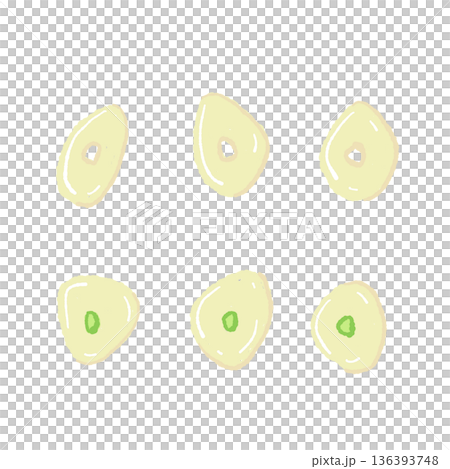 切片大蒜示意圖。精心處理的食材，已去除大蒜芯。 136393748