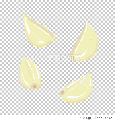 複数の皮むきにんにくのイラスト 料理に使う数粒のガーリック素材 136393752