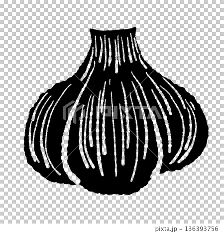Monochrome illustration of whole garlic (whole) with skin bulb vegetable silhouette 136393756