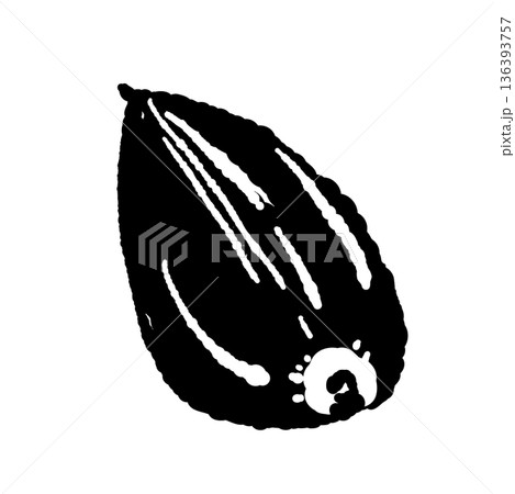 皮付きのにんにくの一片のモノクロイラスト 小分けにした素材のシルエット 136393757