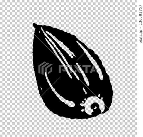 皮付きのにんにくの一片のモノクロイラスト 小分けにした素材のシルエット 136393757