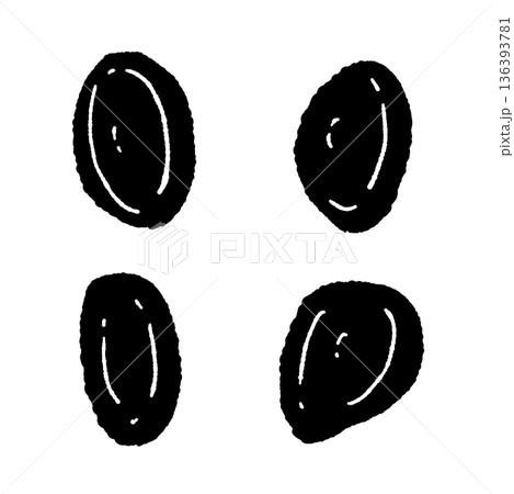 生姜のスライス(輪切り)のモノクロイラスト 薬味用カットのシルエット 生姜のスライス(輪切り)のモノクロイラスト 薬味用カットのシルエット 136393781