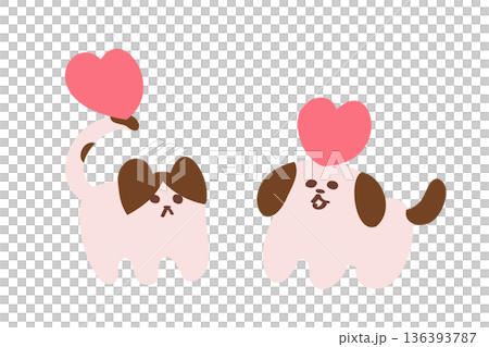 ハートを持っているゆる可愛い犬と猫のイラスト 136393787