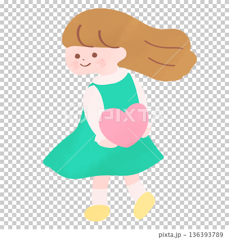 A girl in a dress holding a heart on her back A girl in a dress holding a heart on her back 136393789
