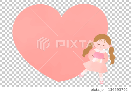 心形邊框和快樂女孩的插圖 心形邊框和快樂女孩的插圖 136393792