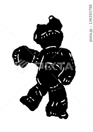 大きな根生姜（ひね生姜）のモノクロイラスト 複雑な形の塊シルエット 136393798