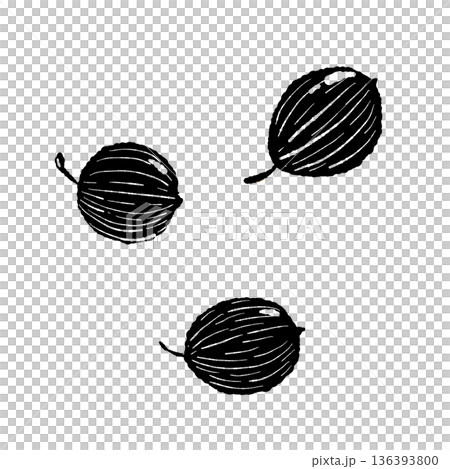 コリアンダーシード（パクチーの種）のモノクロイラスト スパイスのシルエット素材 136393800