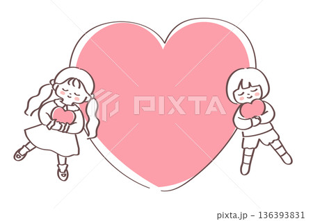 大きなハートと幸せに満ちた女の子たちのフレーム 136393831